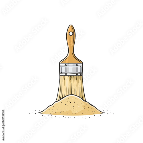Illustration of a wooden paint brush dipping into a pile of sand