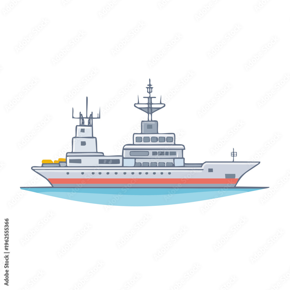Naklejka premium Modern Expedition Vessel with Twin Masts and Sleek Hull Floating on Blue Water