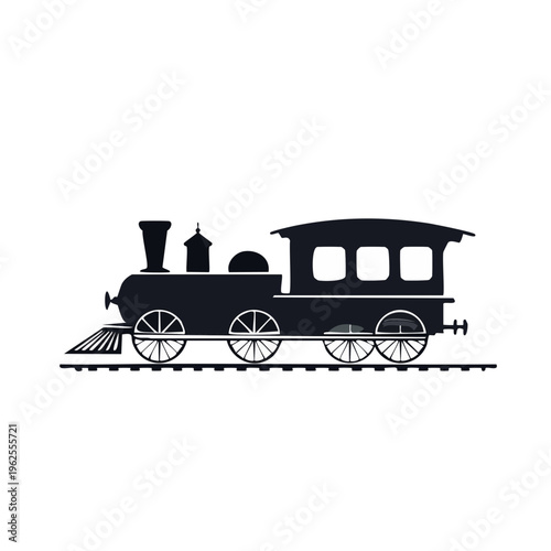 Classic Steam Locomotive Silhouette on Tracks