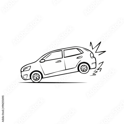 Line art drawing of a car swerving or skidding to avoid impact