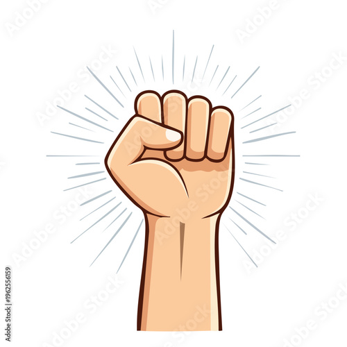 Raised fist symbol of power and protest with radiating lines