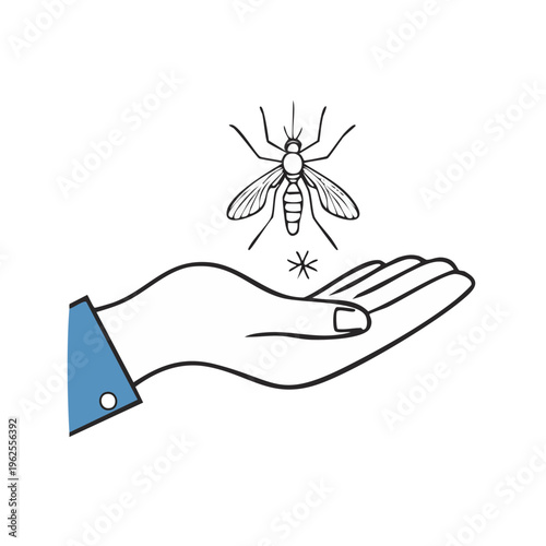 Hand holding mosquito, concept of pest control or disease prevention