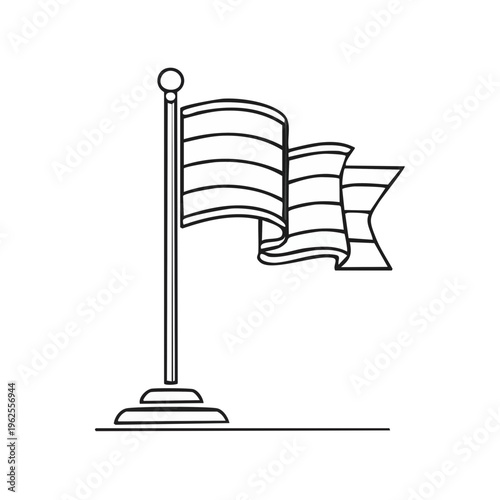 Waving striped flag on a flagpole illustration simple outline