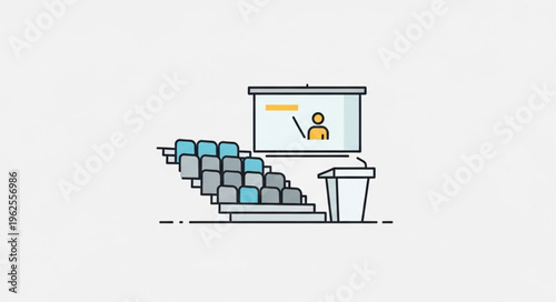 Illustration of a lecture hall with a speaker and audience, ideal for educational content.