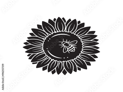Vibrant sunflower and bee silhouette for nature and sustainable living themes