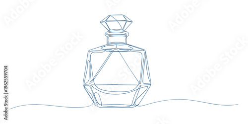 Elegant vector perfume bottle with diamond cap, fluid design.