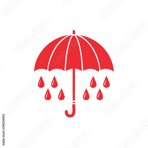 Red umbrella with water drops falling