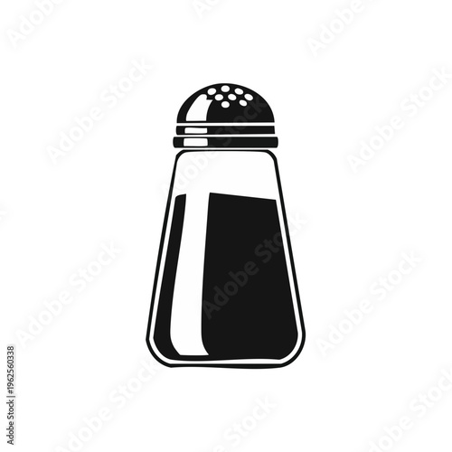 Classic glass salt shaker with metal perforated cap, simple kitchen seasoning condiment icon