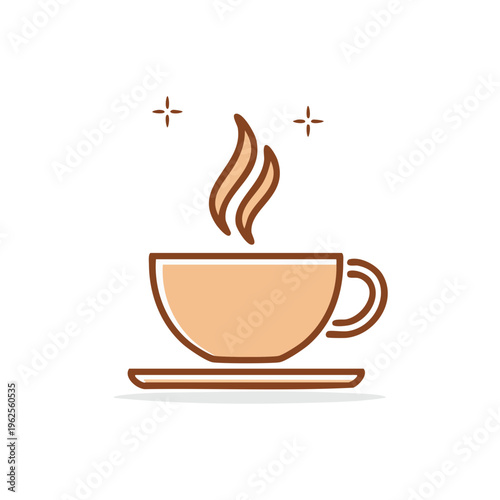 Steaming hot beverage in a cup and saucer with subtle sparkle effects