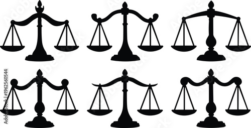 Silhouettes of balance scales, justice symbol, fairness equality concept, legal ethics artwork, law icon vector illustration design