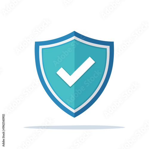 Turquoise shield with white check mark icon for security and protection concept