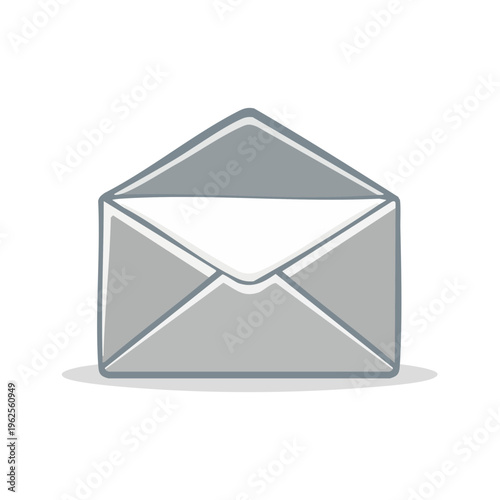 Open gray envelope illustration with white inner flap and bold outlines.