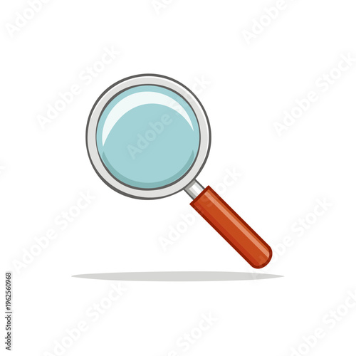 Cartoon magnifying glass with a wooden handle and a silver frame