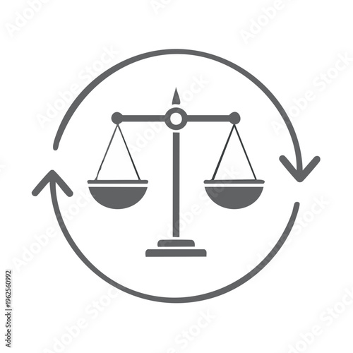 Icon of a balanced scale within a circular arrow representing balance and equilibrium