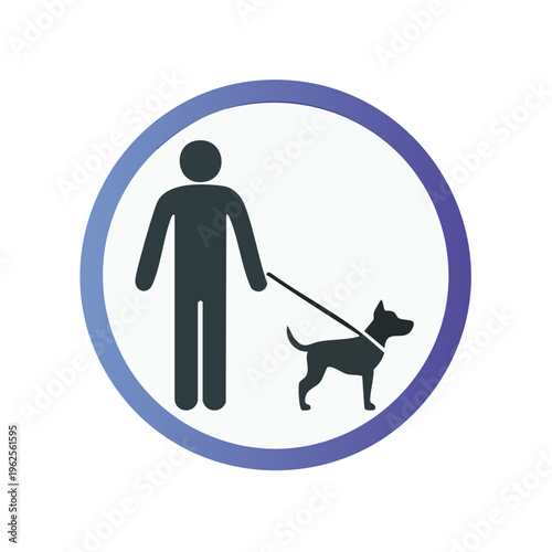 Person walking dog on leash icon inside circular frame with blue gradient border