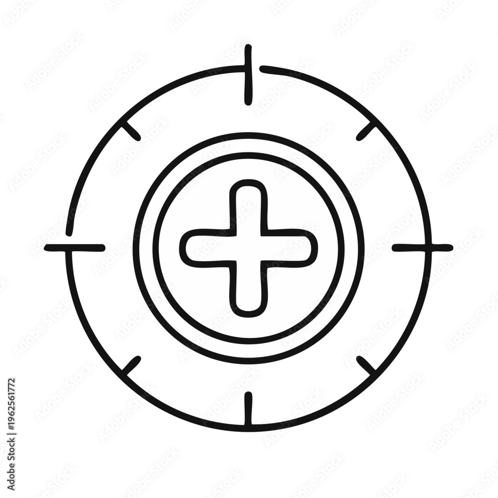 Fototapeta premium Target crosshair with plus symbol in center simple outline icon