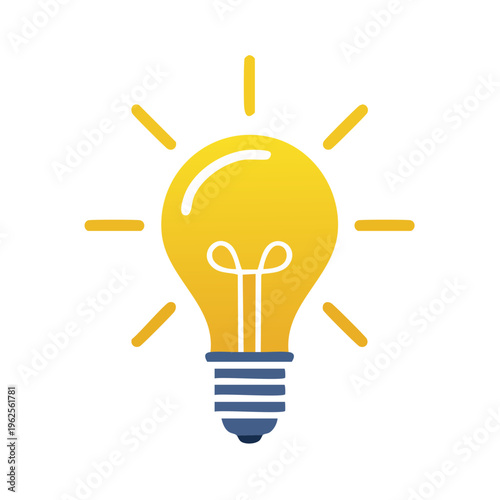 Bright Yellow Light Bulb Emitting Light Rays Representing New Ideas and Innovation
