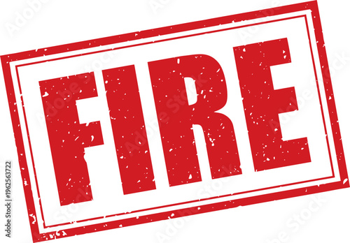 Red Fire Rubber Stamp Sign Mark Word Text Written in Grunge Vector in Double Sharp Border in Transparent Background, Svg, Png