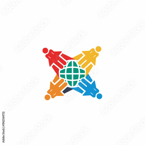 Diverse people holding hands around the globe.