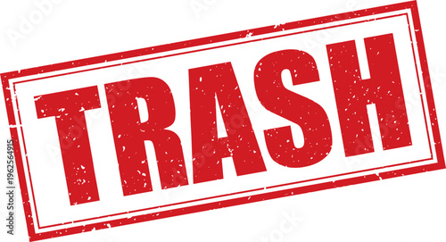 Red Trash Rubber Stamp Sign Mark Word Text Written in Grunge Vector in Double Sharp Border in Transparent Background, Svg, Png