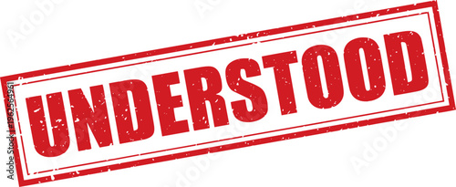 Red Understood Rubber Stamp Sign Mark Word Text Written in Grunge Vector in Double Sharp Border in Transparent Background, Svg, Png