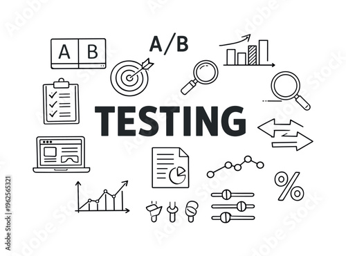 Clear A/B testing and experiment optimization concept focused on comparing variations, measuring results and improving performance through data-driven