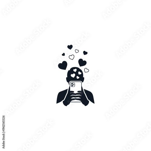 A cartoon penguin with a film reel on its head surrounded by hearts.
