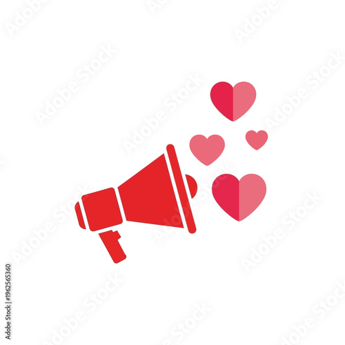 Red megaphone with floating hearts illustration.
