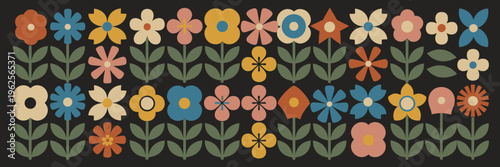 Photos Retro floral pattern with muted colors on black background
