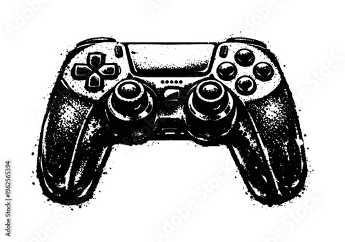 A detailed game controller viewed from a slightly elevated frontal angle, enlarged to fill most of the canvas and isolated on a clean white background, its