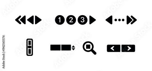 UI pagination controls: page numbers, next arrow, previous arrow, first page, last page, dots overflow, scroll bar, jump to page