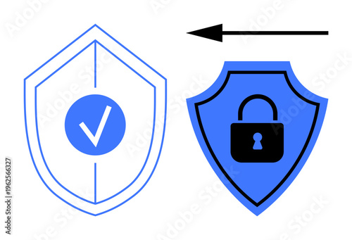 Security concept. Security with shield icons for data protection and verified access. Security measures ensuring safe digital systems. For cybersecurity, verification, data privacy, online safety