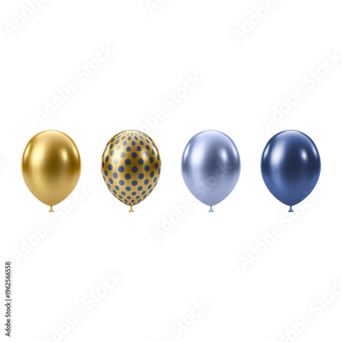 Blue Gold balloon. Luxury realistic balloons set.