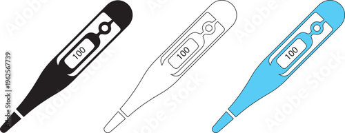 Digital thermometer icon showing medical diagnostic and body temperature. Health illustration for clinical fever measurement