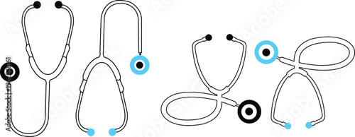Stethoscope icons set. Simple line vector illustration, black and coloured