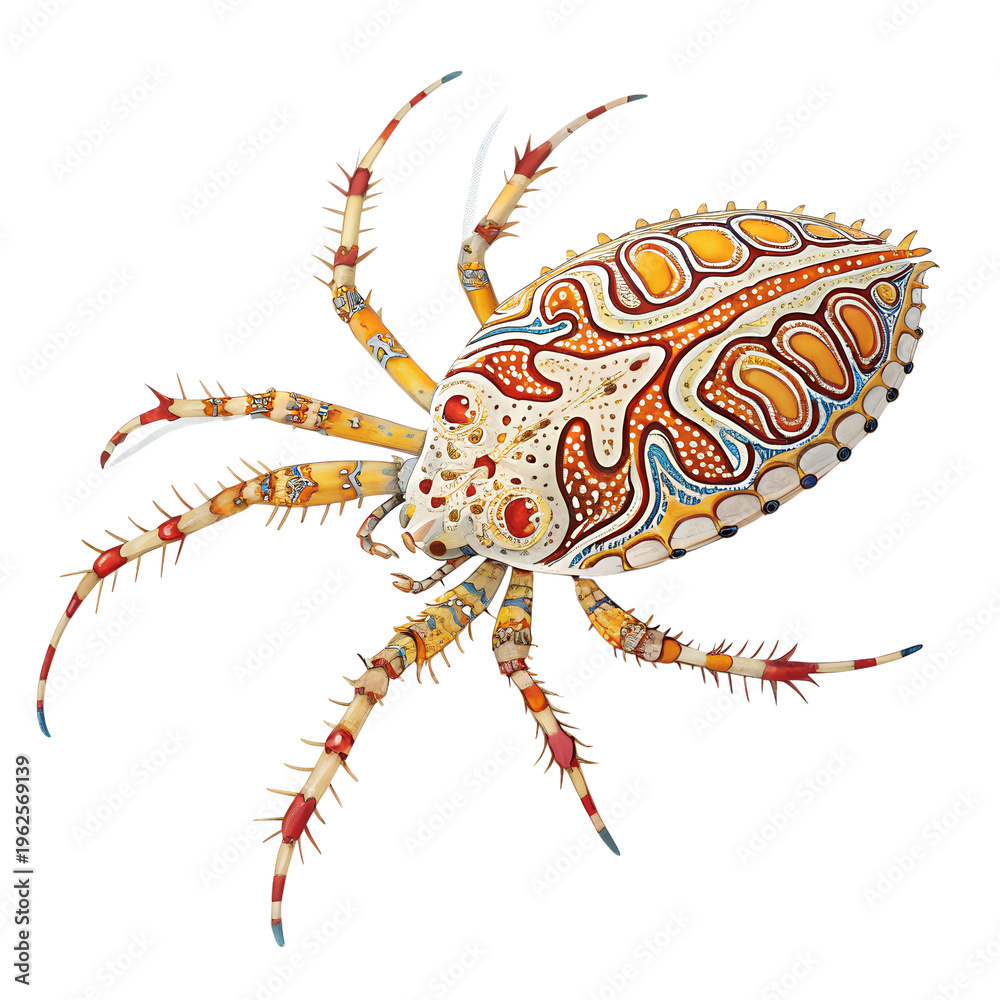Fototapeta premium Intricate fantasy spider illustration with colorful patterns on white background