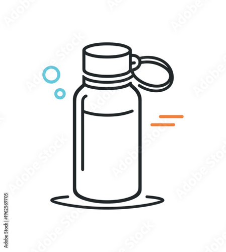 Reducing bottle cap misplacement during kitchen or travel use emphasizing small organizational habits and convenience, a bottle with its cap attached by a simple loop element