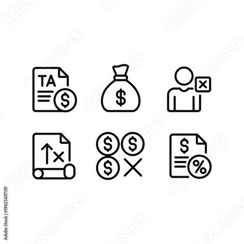 Tax finance icons set for business and accounting purposes