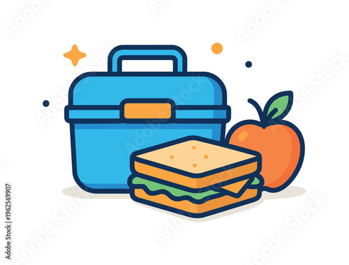 Packing lunch at home shaped by everyday cultural habits of preparing meals before work or school, a lunch box paired with a sandwich and a small fruit element representing