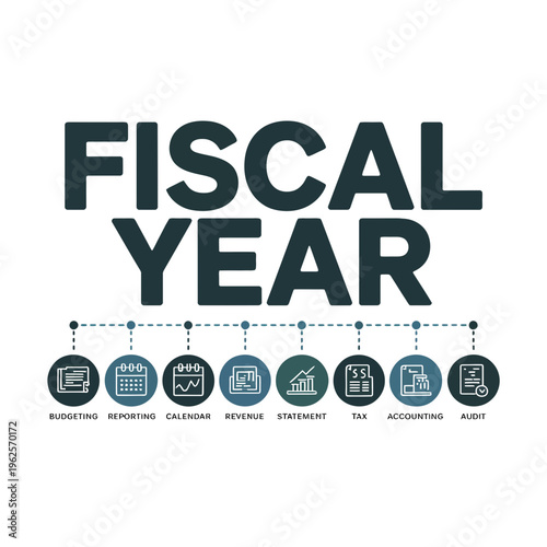 Fiscal year vector illustration with budgeting and accounting icons