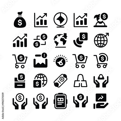 Money bag icon with dollar sign and other finance symbols vector illustration