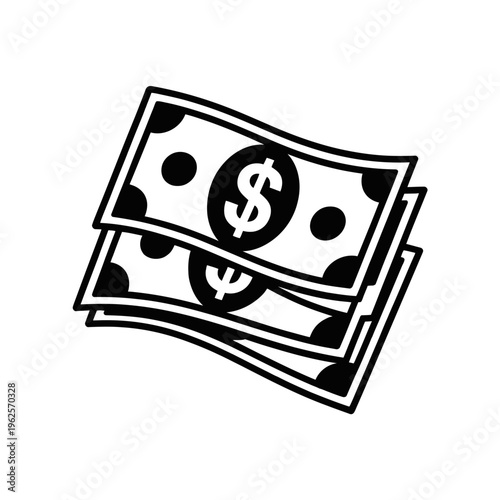 Money bills icon in black and white color scheme for finance design