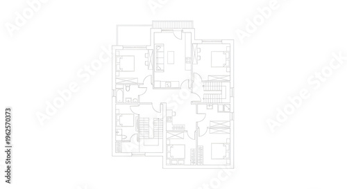 Architectural Floor Plan Layout Thin Line Art Vector Illustration on White Background