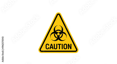 Biohazard Caution Sign with "CAUTION" Text, Yellow Triangle with Black Icon on Isolated White Background
