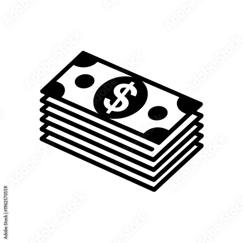 Money cash icon illustration with dollar sign on top bill