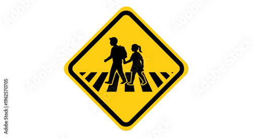 School crossing road sign with children.