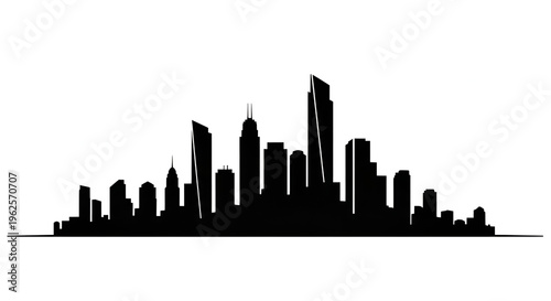 Minimalist Black City Skyline Silhouette on White Background