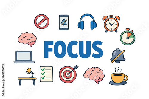 Focus mode and distraction blocking concept centered on eliminating interruptions, silencing notifications and creating a controlled environment for deep