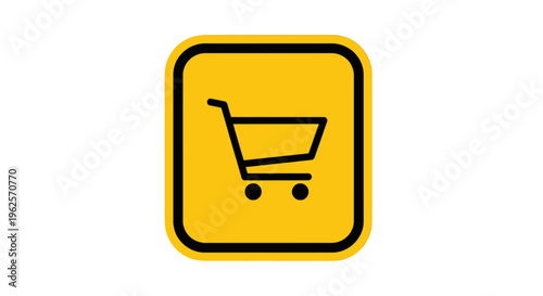 Shopping cart icon on yellow background.