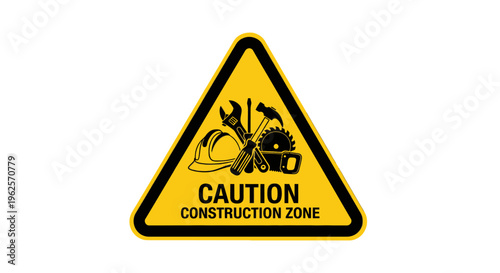 Caution construction zone warning sign.